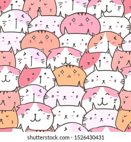 Cute cat seamless pattern background. Vector illustration.