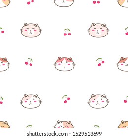 Cute cat seamless pattern background. Vector illustration.