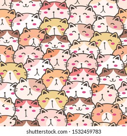 Cute cat seamless pattern background. Vector illustration.