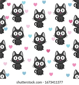 Cute Cat Seamless Pattern Background. Big Eyes And Crafty Cats.