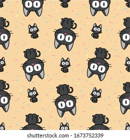 Cute cat seamless pattern background. Big eyes and crafty cats.