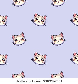 Cute cat seamless pattern background. Pixel art style. Vector illustration.