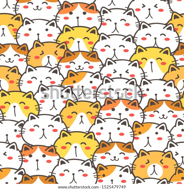 Cute Cat Seamless Pattern Background Vector Stock Vector (Royalty Free ...