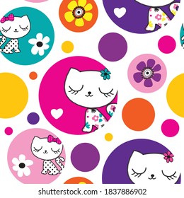 cute cat seamless pattern, can be used for textile,  background, book cover, packaging