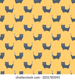 Cute cat seamless pattern. Cartoon cats background design, vector illustration