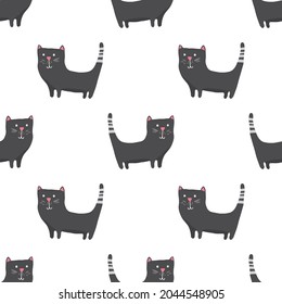 Cute cat seamless pattern. Cartoon cats background design, vector illustration