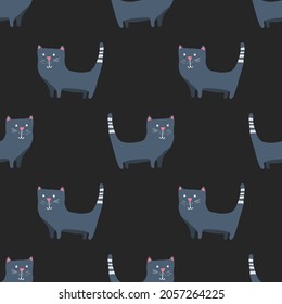 Cute cat seamless pattern. Cartoon cats background design, vector illustration