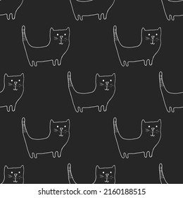 Cute cat seamless pattern. Cartoon cats background design, vector illustration.