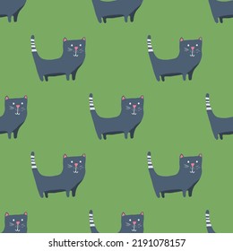 Cute cat seamless pattern. Cartoon cats background design, vector illustration