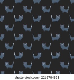 Cute cat seamless pattern. Cartoon cats background design, vector illustration