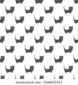 Cute cat seamless pattern. Cartoon cats background design, vector illustration
