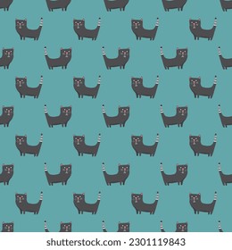 Cute cat seamless pattern. Cartoon cats background design, vector illustration