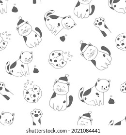 cute cat seamless pattern with doodle style