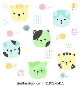 Cute cat seamless pattern hand drawn style. Vector illustration design.

