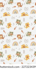 Patrón de gatitos sin fisuras en estilo infantil dibujado a mano. perfecto para tela, textil, impresión