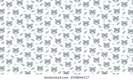 Cute cat seamless pattern kids hand drawn background designs