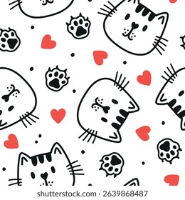 Cute Cat Seamless Pattern Kitty Background Doodle Cat