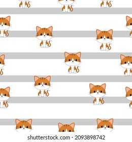 cute cat seamless pattern with lines