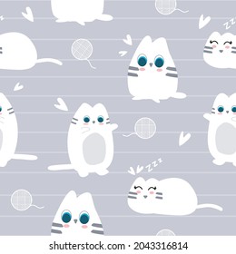 Cute cat Seamless pattern on grey background , cute colorful Kittens. Creative childish texture. Great for fabric, textile Vector Illustration