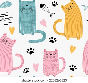 cute cat seamless pattern. vector illustration