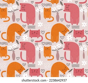 cute cat seamless pattern. vector illustration
