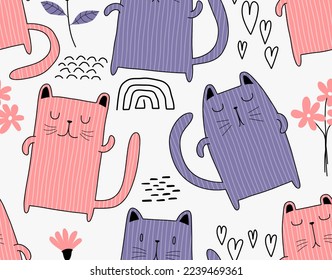 cute cat seamless pattern. vector illustration