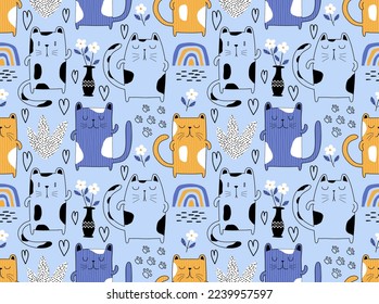 cute cat seamless pattern. vector illustration