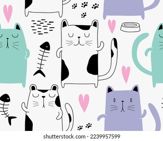 cute cat seamless pattern. vector illustration