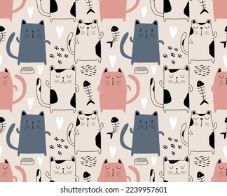 cute cat seamless pattern. vector illustration