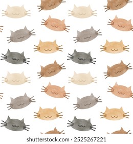 Lindo Vector sin patrón de gato. Hermoso patrón de gatos de acuarela. Diseño simple para la tela, materia textil, tarjeta, cubierta, envoltura, papel, impresión, paño del cabrito, vestido del bebé, decoración.