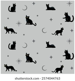 Cute cat seamless pattern vector background