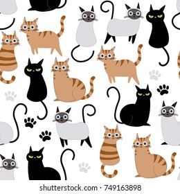 Cute cat seamless pattern and vector