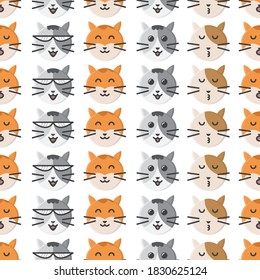 cute cat seamless pattern with white background, cat icon, Fashion print design, vector illustration