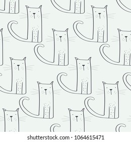 Cute Cat seamless pattern.cartoon hand drawn vector illustration. Can be used for baby t-shirt print, fashion print design, kids wear, baby shower celebration greeting and invitation card.