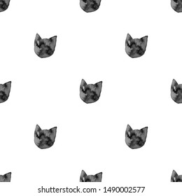 Cute cat. Seamless vector ink background