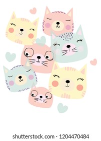 Cute Cat Set Cartoon Artwork Vector