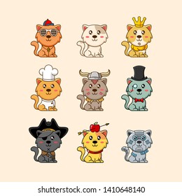 cute cat set collection in different costume