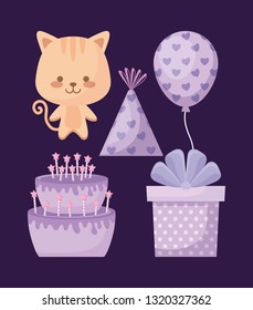 cute cat and set icons party