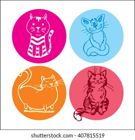 Cute cat set on color background. Hand drawing cat. Vector illustration