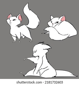 Cute-Katze-Set-Posen. Weiße Cartoon Katze. 