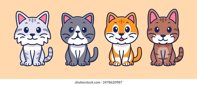 Cute cat set with various breed vector illustration