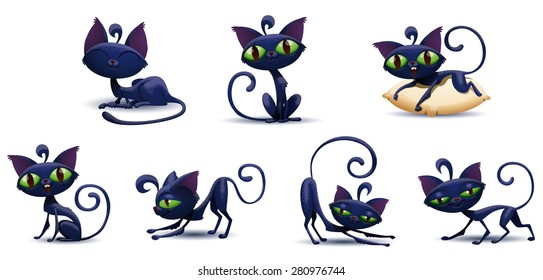 Cute cat set, vector