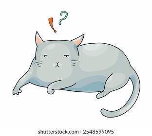 Cute cat from a set of vector cartoon characters in different poses. Postcard, logo, decor for printing.