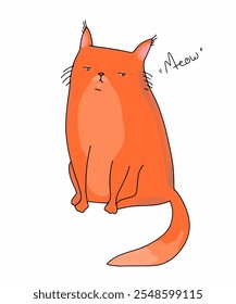 Cute cat from a set of vector cartoon characters in different poses. Postcard, logo, decor for printing.
