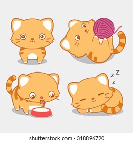 Cute cat set, vector illustration
