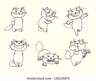 cute cat. set of vector sketches