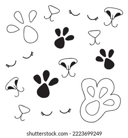 Cute cat set.Cats, Nasen und süße Gesichter. Nahtloses Muster mit Katzen.Sammlung von Drucke mit Katzen.