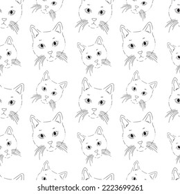 Cute cat set.Cats,noses and cute faces. Seamless pattern with cats.Collection of prints with cats.