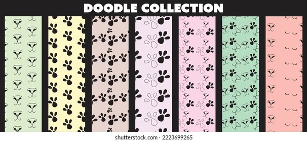 Cute cat set.Cats, Nasen und süße Gesichter. Nahtloses Muster mit Katzen.Sammlung von Drucke mit Katzen.