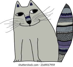 Cute cat in shades of gray. Vector file for creating designs.